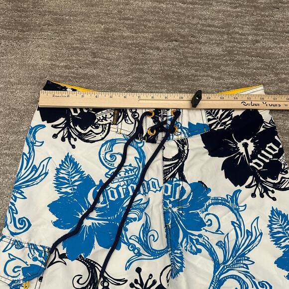 Corona Swim Trunks Mens 32 White Blue Floral Tropical Colorful Beach Resort - Picture 10 of 13
